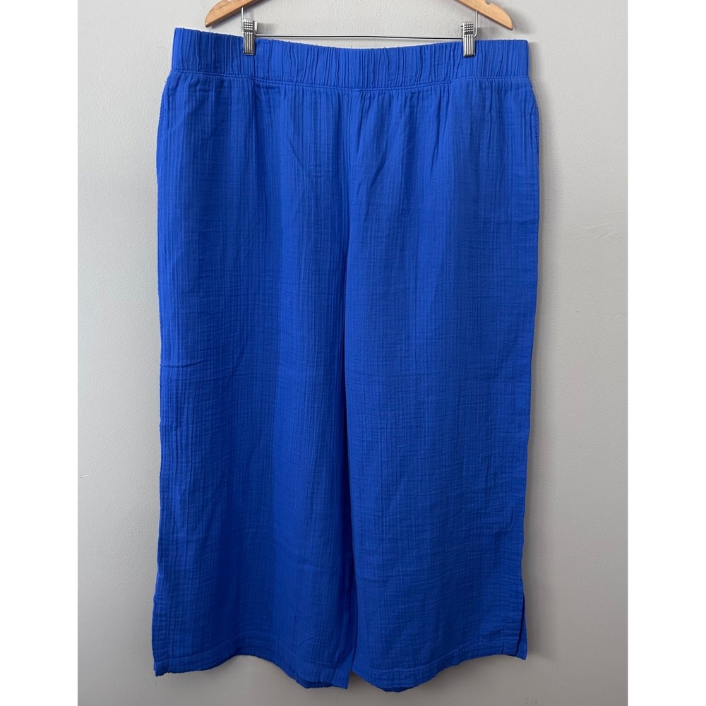 L.L.Bean Pants Women 2X Plus French Blue Cloud Gauze Cropped Wide Leg Cotton NWT